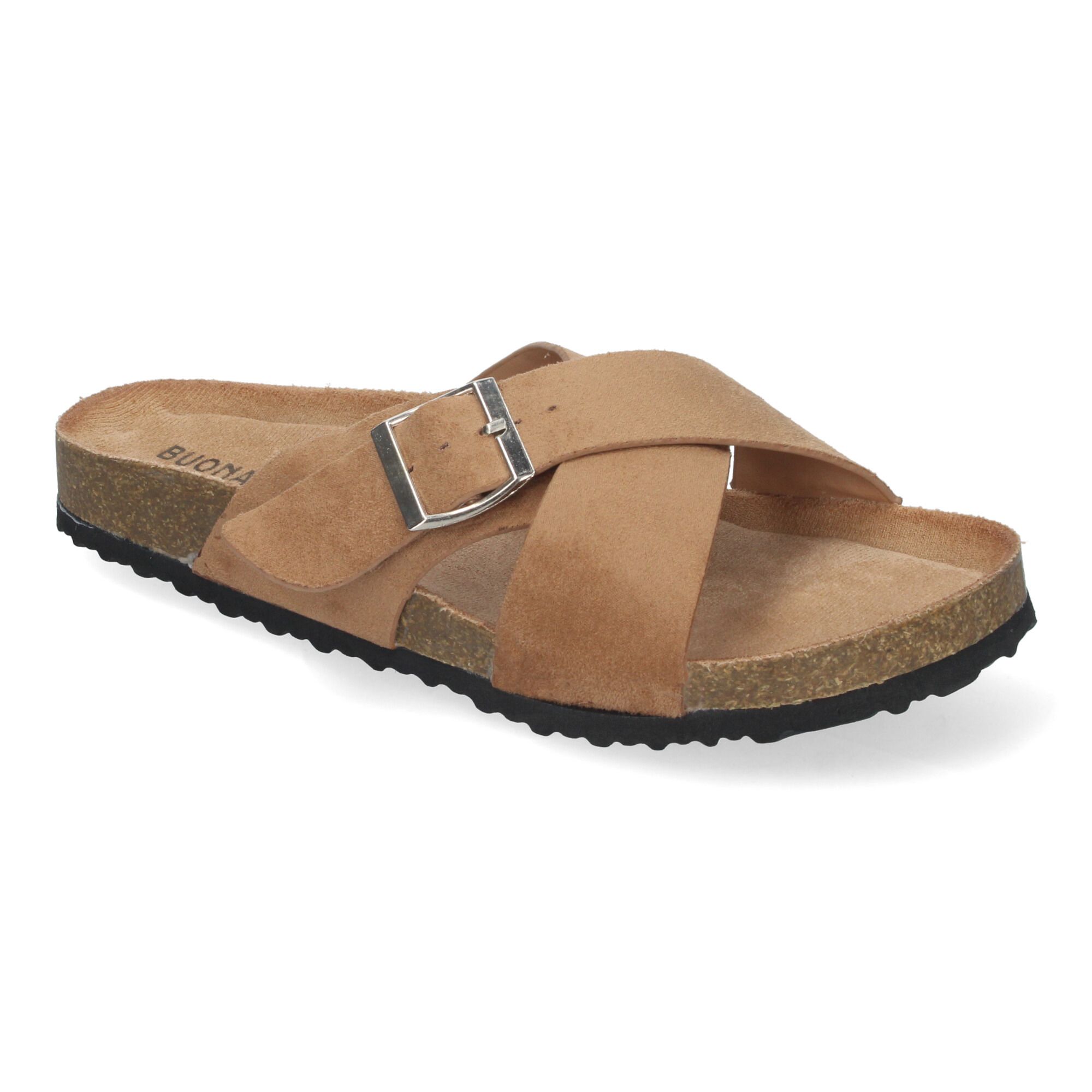 Sandales plates camel pour femmes avec semelle bio et brides