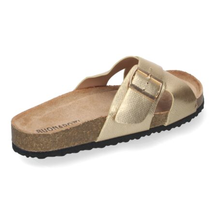 Sandales plates dorées pour femmes avec semelle bio et brides – Image 2