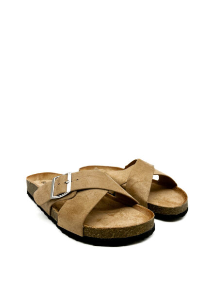 Sandales plates camel pour femmes avec semelle bio et brides – Image 3